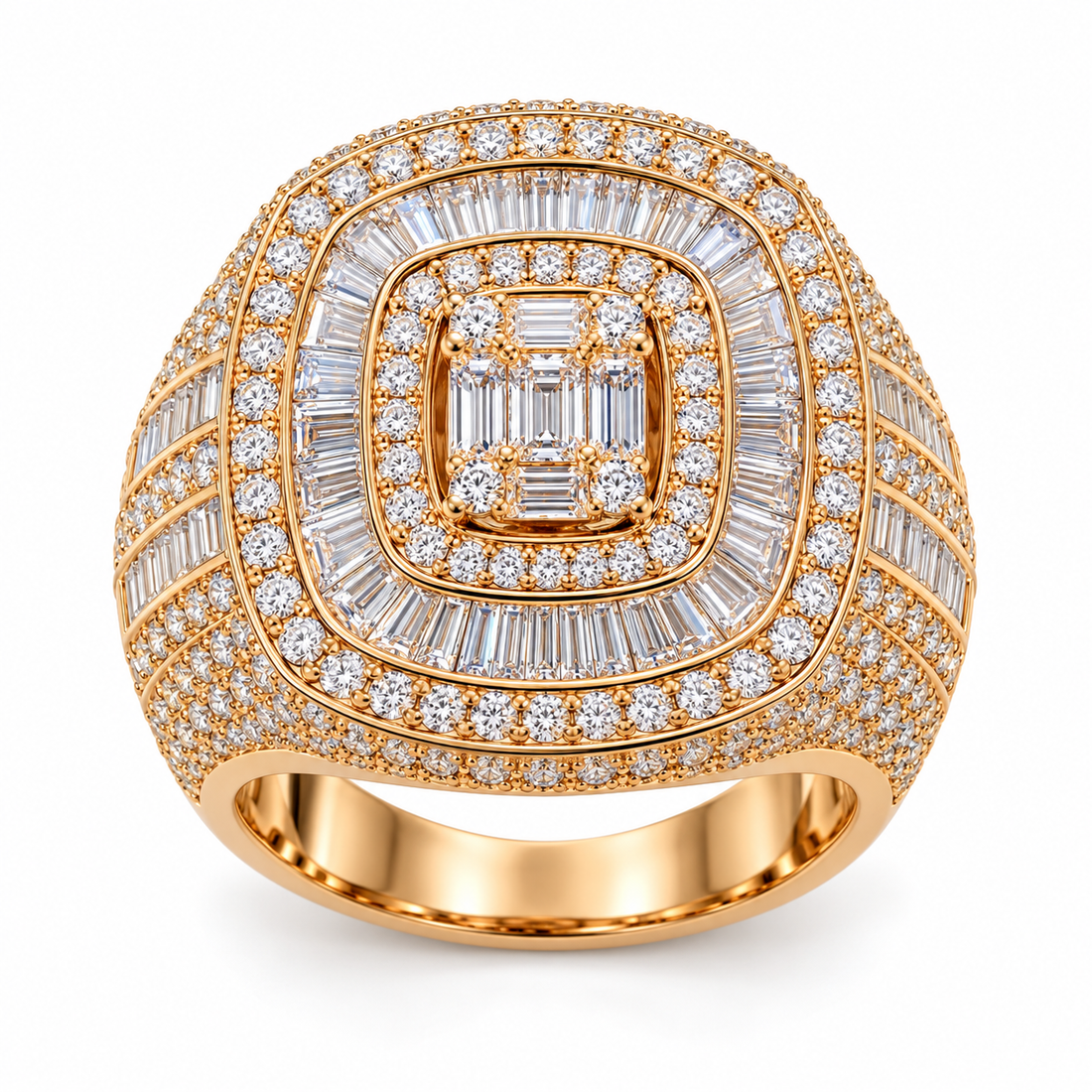 Baguette Cluster Multi Halo Iced Out Hip Hop Statement Ringg