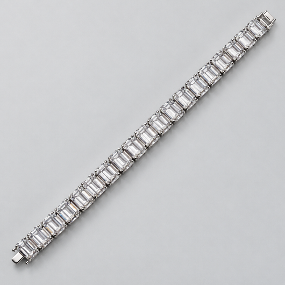 Silver-Tone Emerald-Cut Single-Row Tennis Bracelet