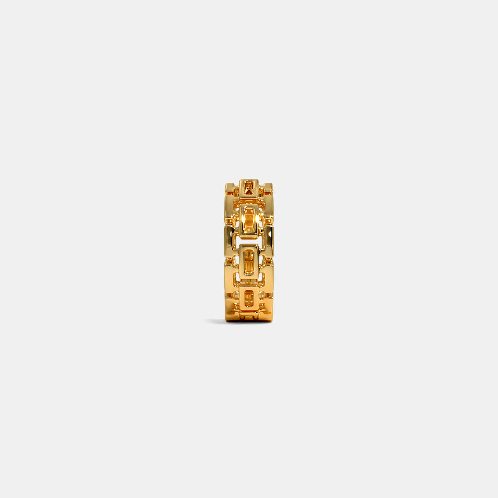 Geometric Block Link Gold Huggie Hoop Earring