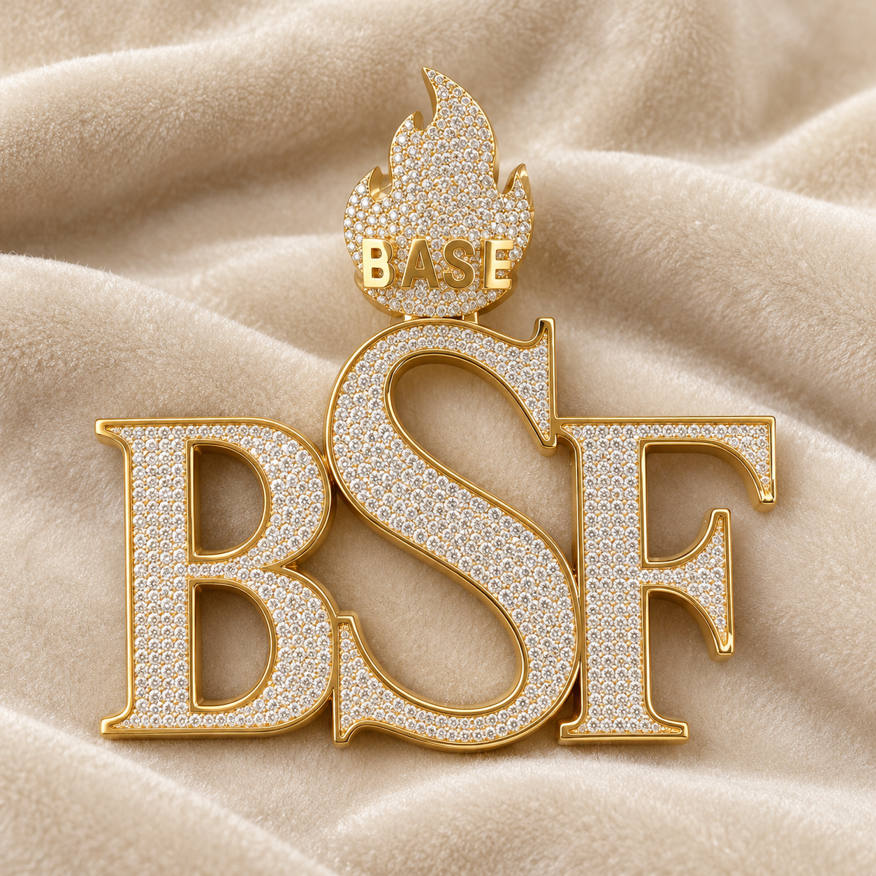 Custom BSF Letter Flame Pendant – Iced Out Gold Tone Hip Hop Jewelry