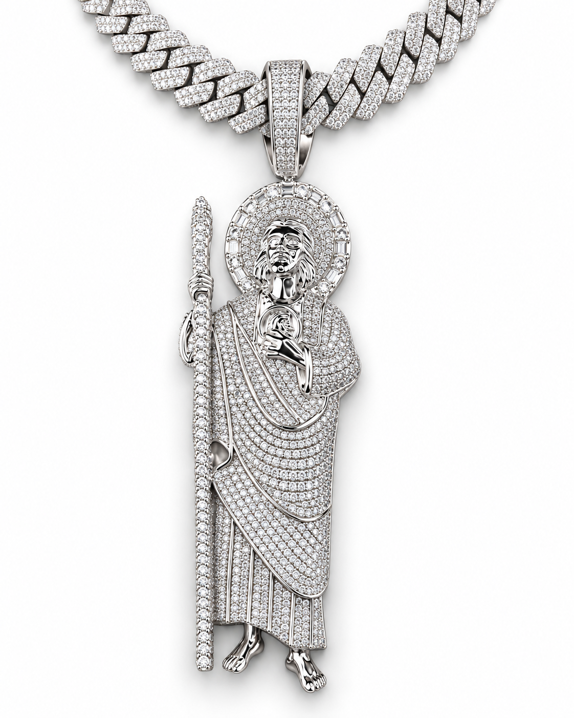 Custom Iced Out Saint Joseph & Child Pendant | Made to Order