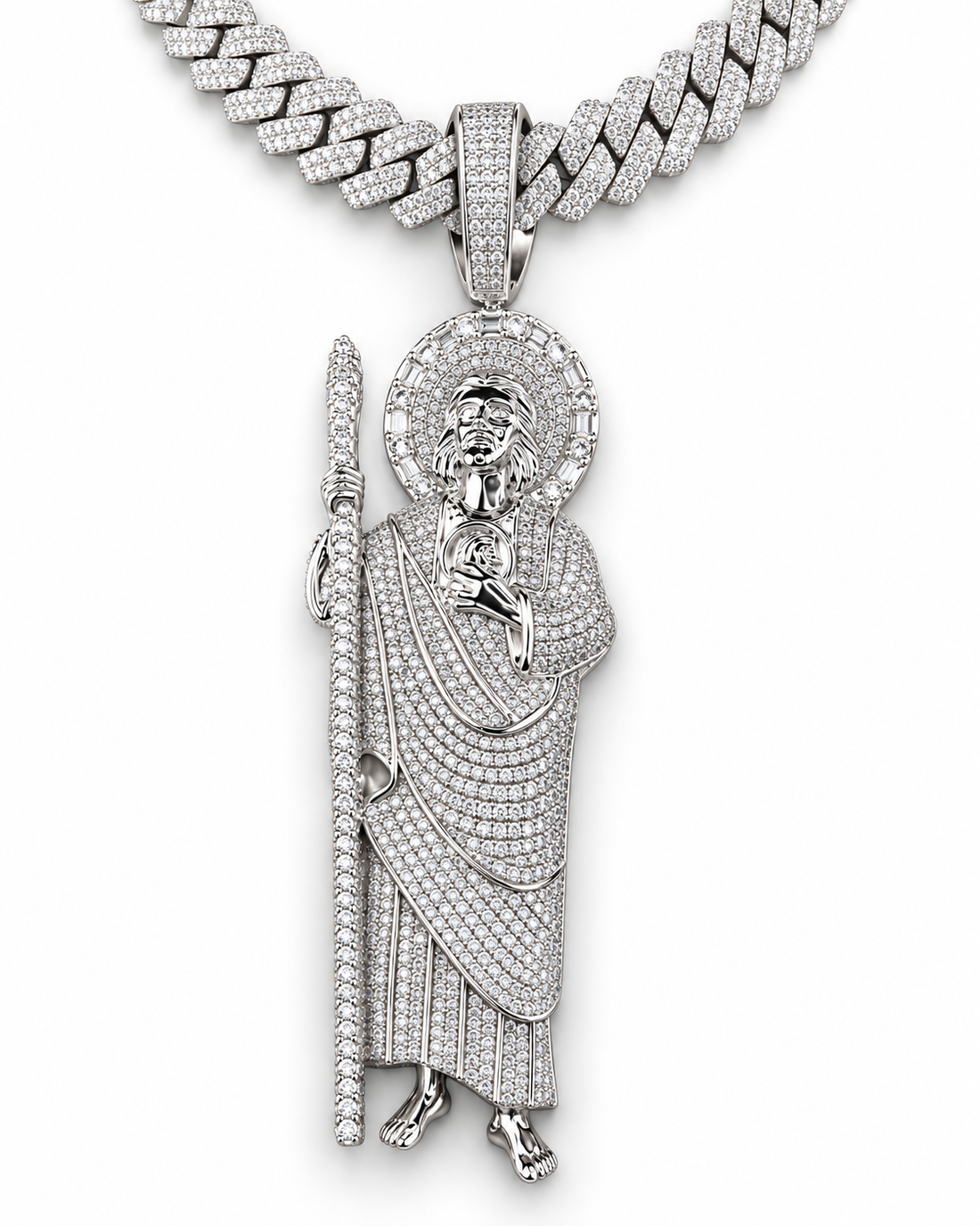 Custom Iced Out Saint Joseph & Child Pendant | Made to Order