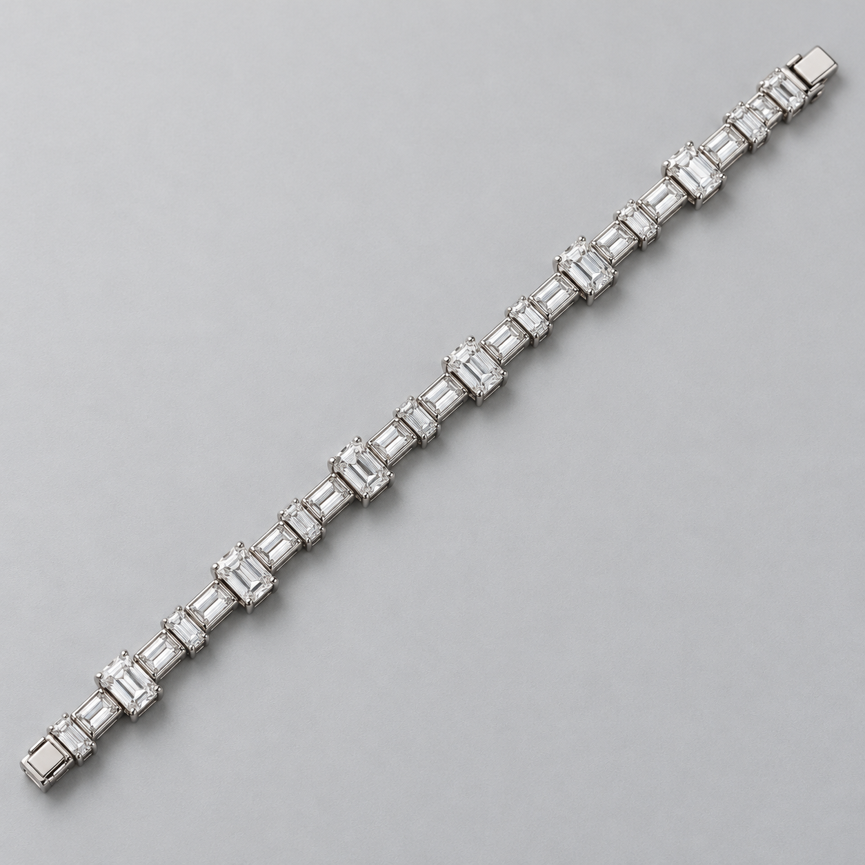 Silver-Tone Alternating Emerald-Cut and Baguette Stone Tennis Bracelet
