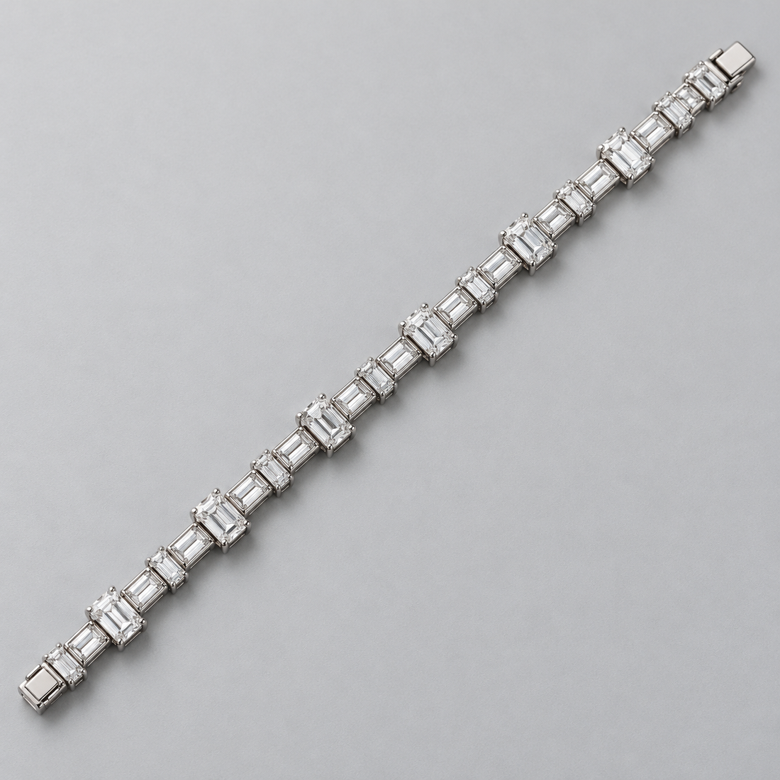 Silver-Tone Alternating Emerald-Cut and Baguette Stone Tennis Bracelet