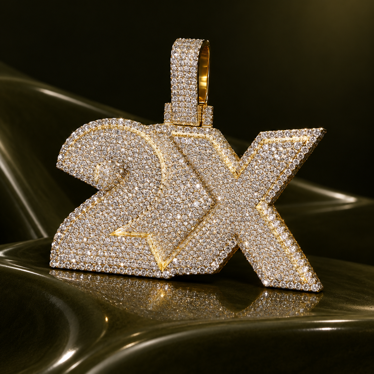 Custom 2X Iced Out Yellow Gold-Tone Pendant – Bold Letter & Number Hip Hop Jewelry