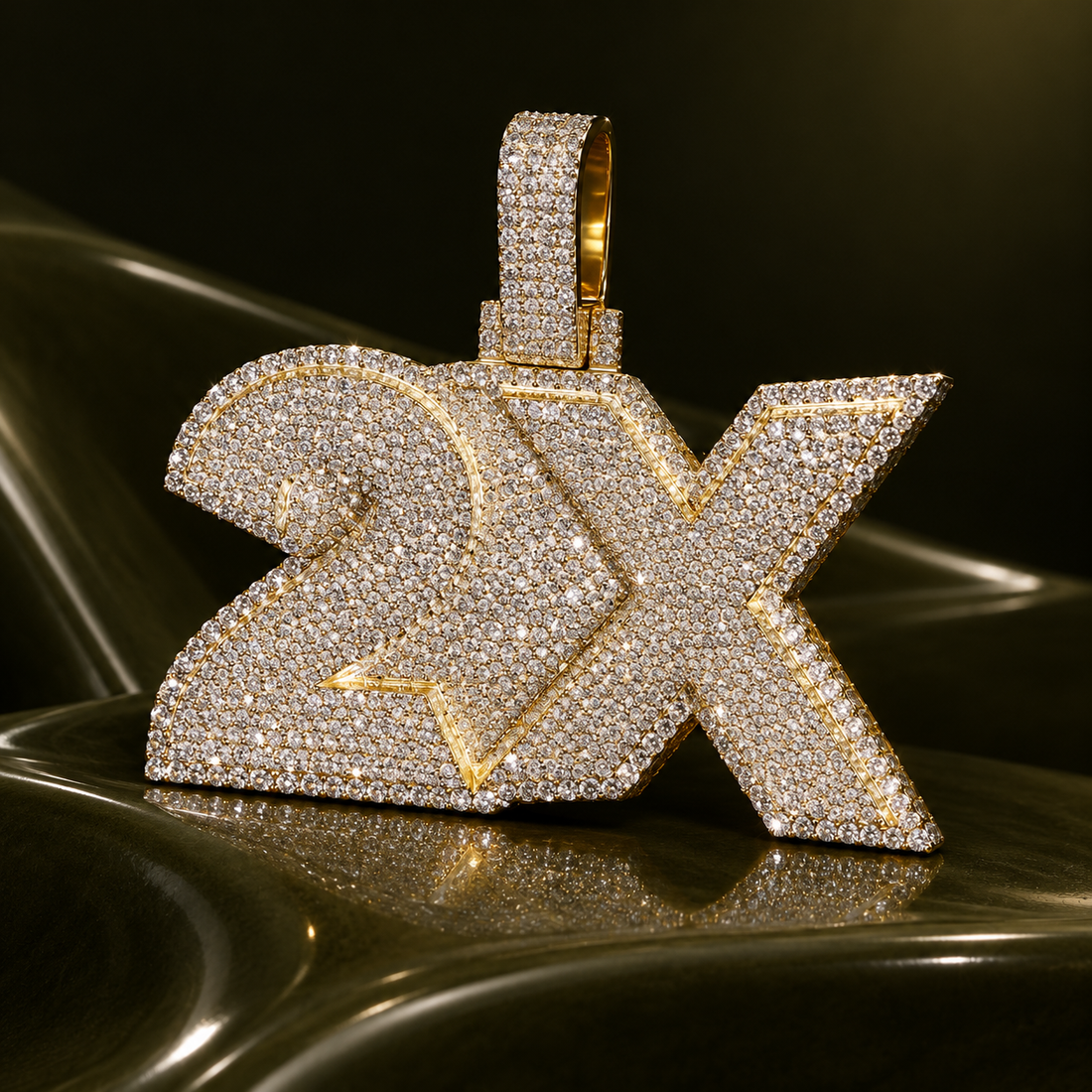 Custom 2X Iced Out Yellow Gold-Tone Pendant – Bold Letter & Number Hip Hop Jewelry