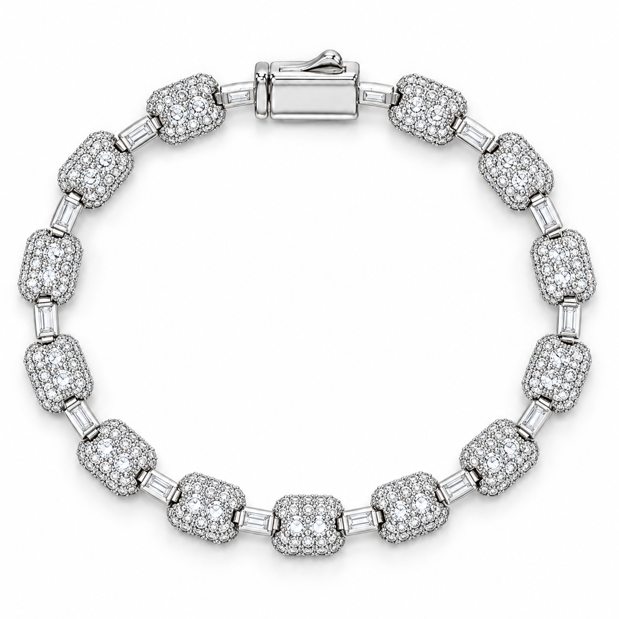 Iced Out Cushion Link Baguette Bracelet | Custom Hip Hop Jewelry