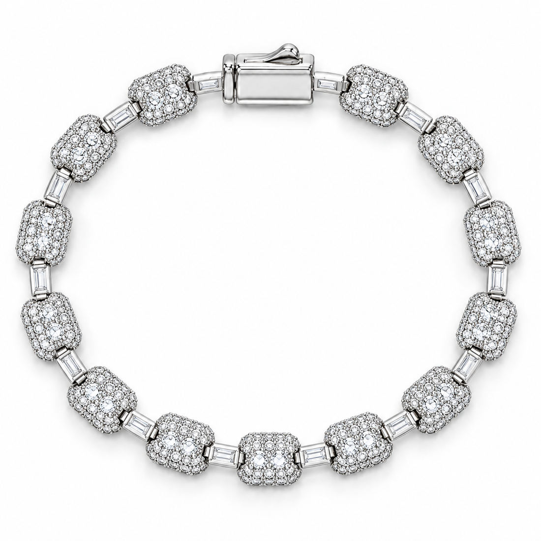 Iced Out Cushion Link Baguette Bracelet | Custom Hip Hop Jewelry