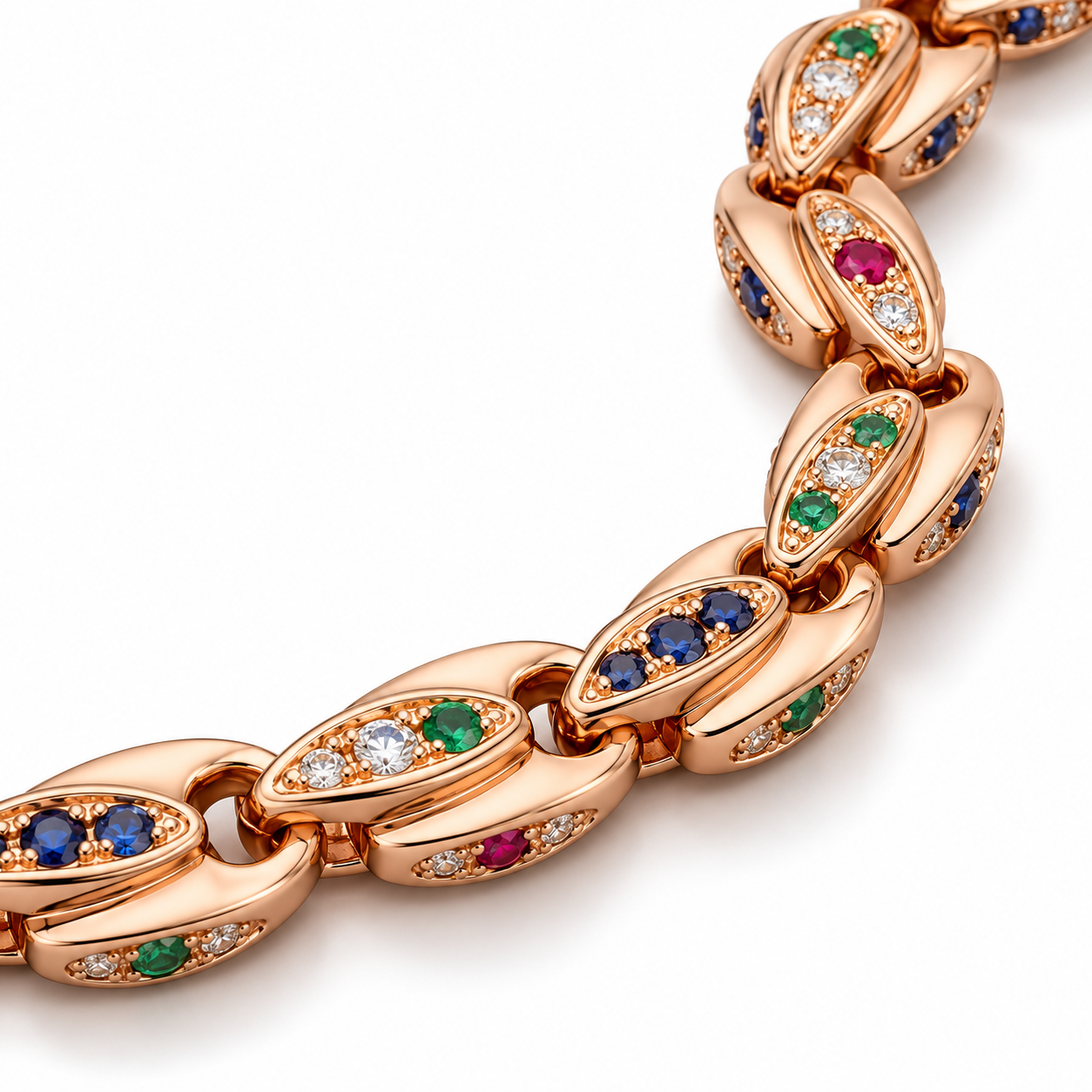 Men’s Multicolor Stone Sculpted Leaf Link Necklace