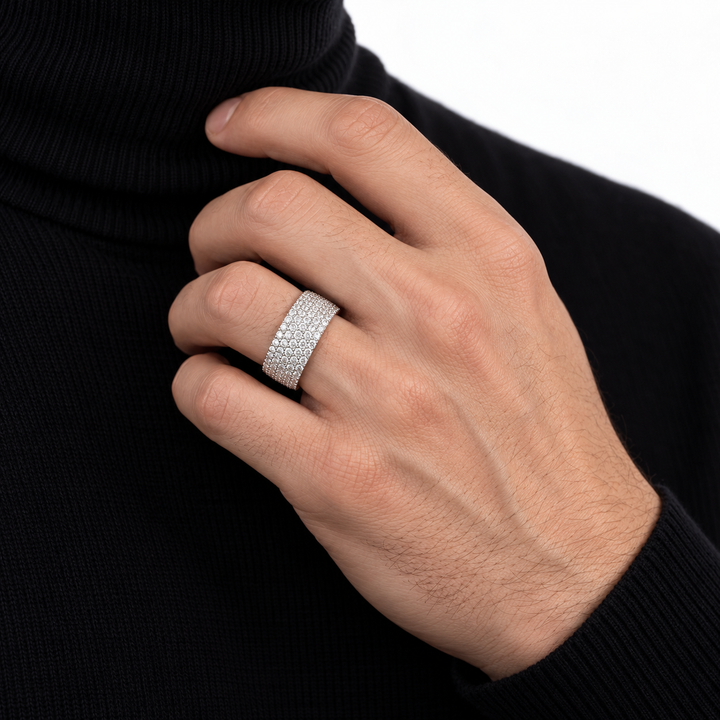 Men’s Brushed Finish Pavé Edge Wedding Band Ring