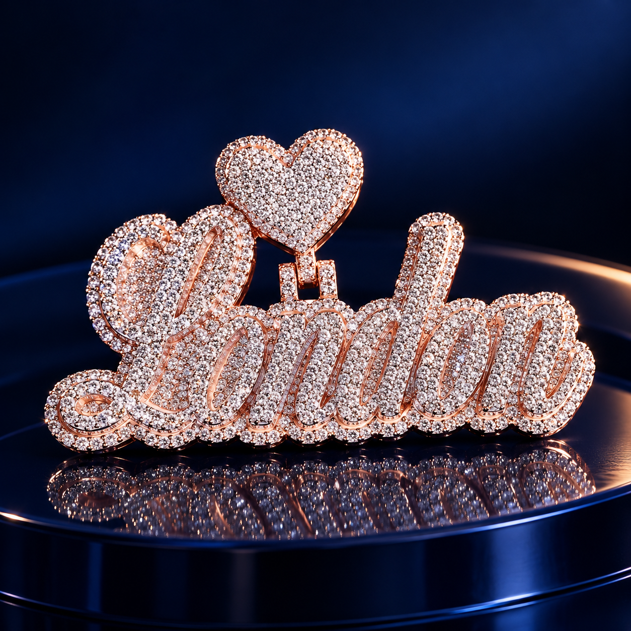 Custom Heart Script Name Iced Out Rose Gold-Tone Pendant – Personalized Hip Hop Jewelry