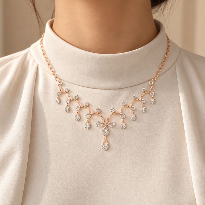 Rose Gold-Tone Pavé Teardrop Fringe Necklace