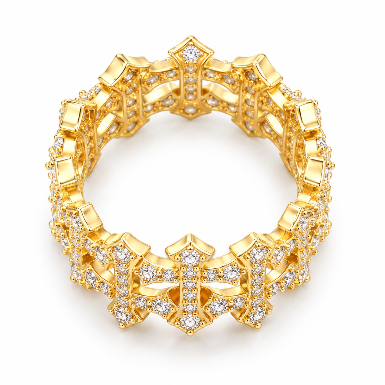 Iced Out Gothic Cross Eternity Band Ring