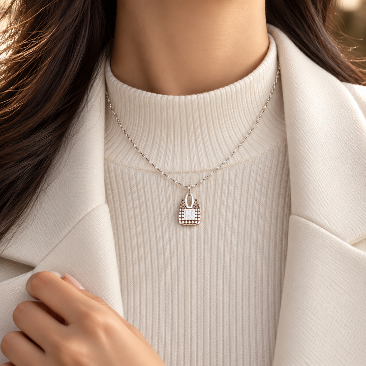 Pavé Handbag Charm White Gold Pendant Necklace