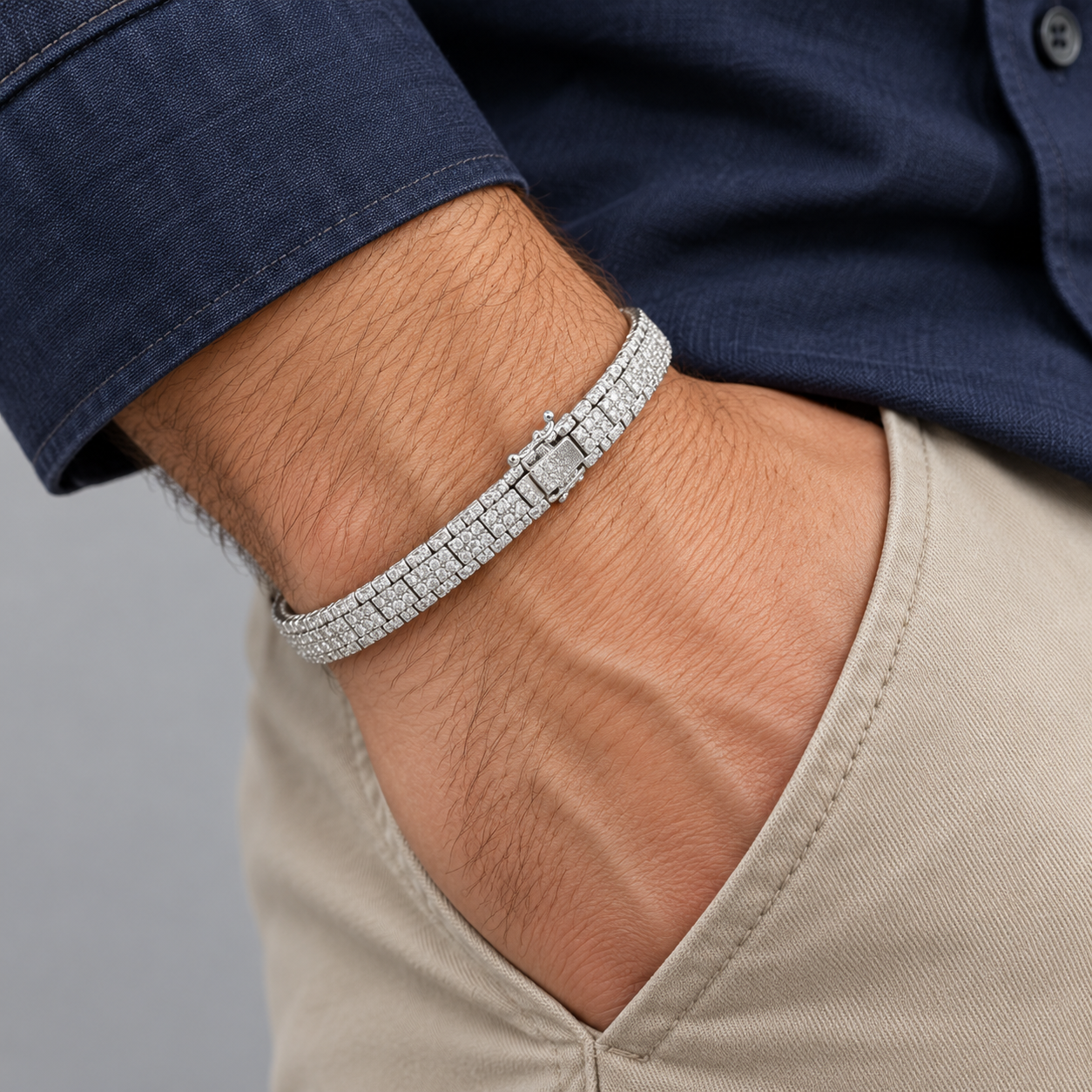 Silver-Tone Three-Row Round Stone Tennis Bracelet
