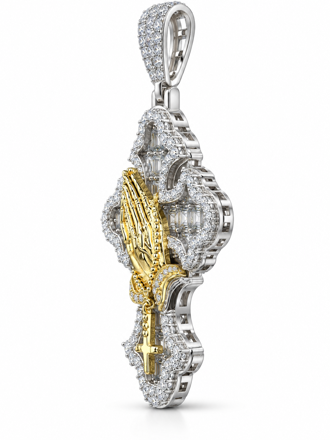 Custom Iced Out Praying Hands Cross Pendant | Made to Order