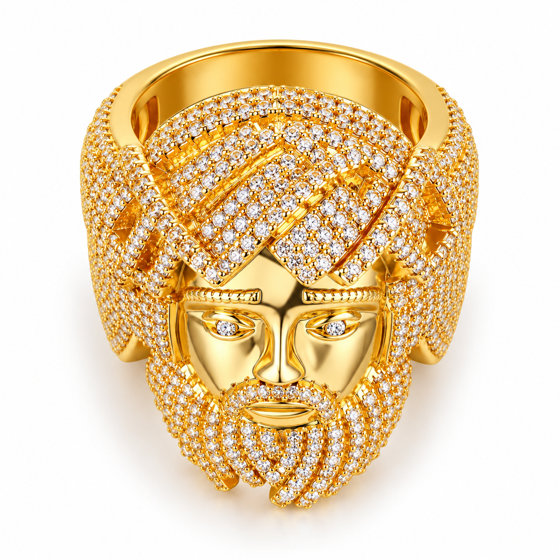 Iced Out Egyptian King Head Statement Ring