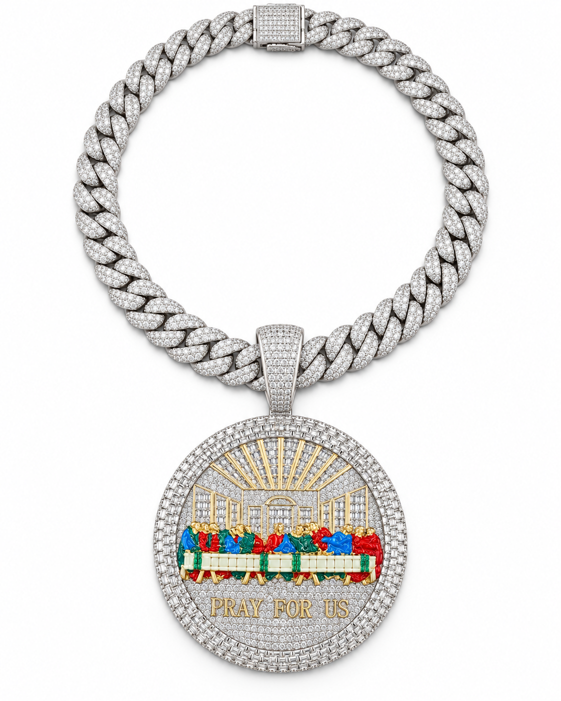 Custom Iced Out Last Supper Pray For Us Pendant