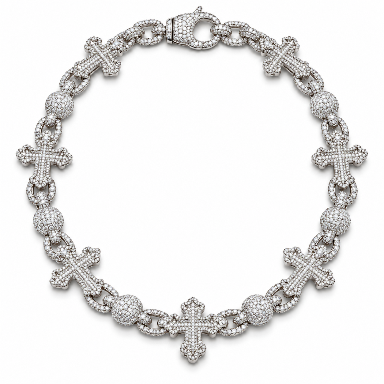 Custom Iced Out Cross & Bead Link Chain Necklace