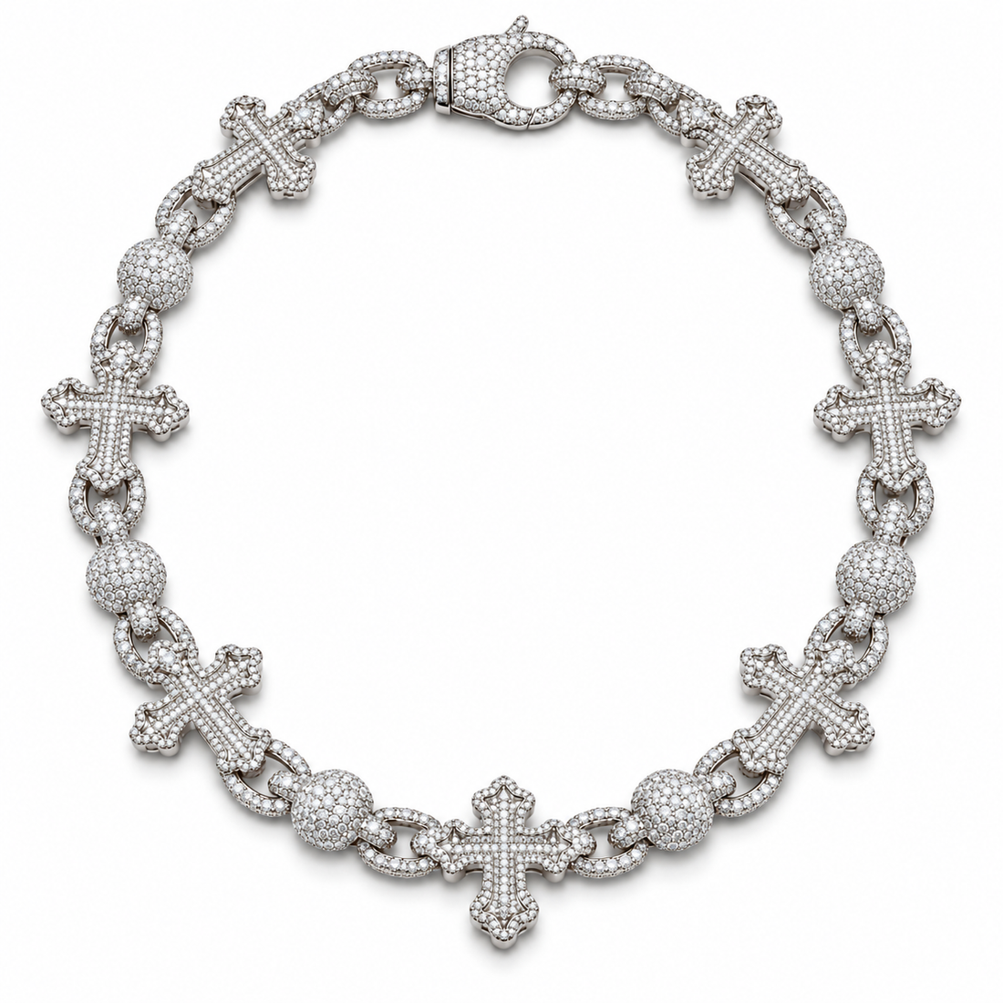 Custom Iced Out Cross & Bead Link Chain Necklace