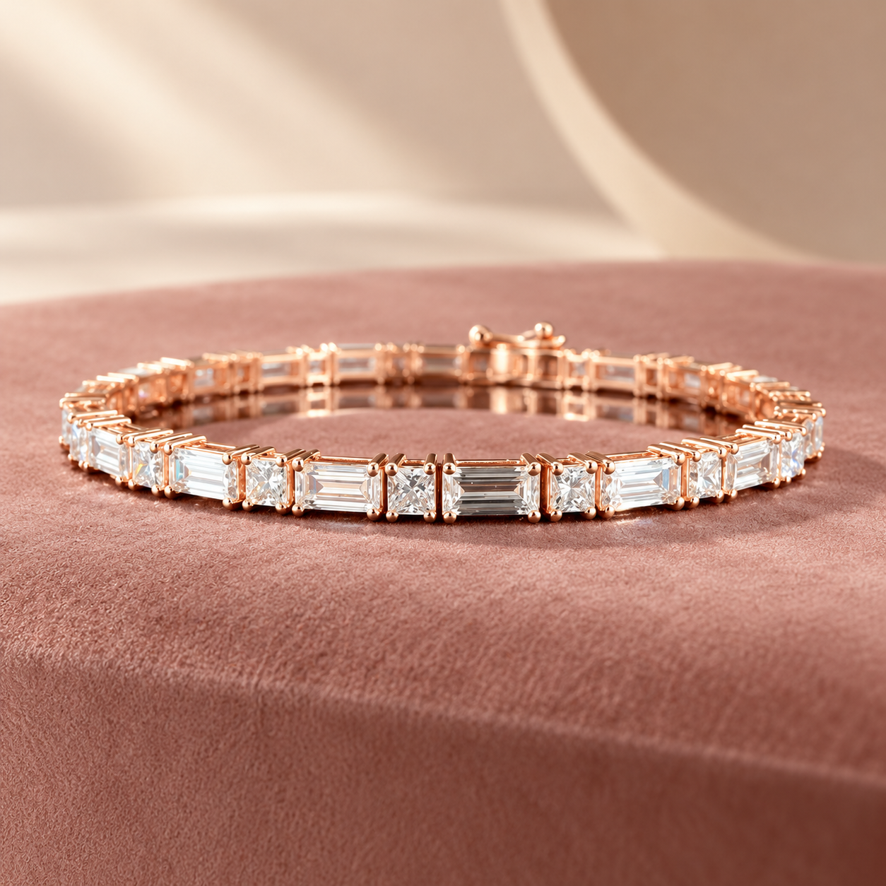 Alternating Emerald and Princess-Cut Rose Gold-Tone Tennis Bracelet