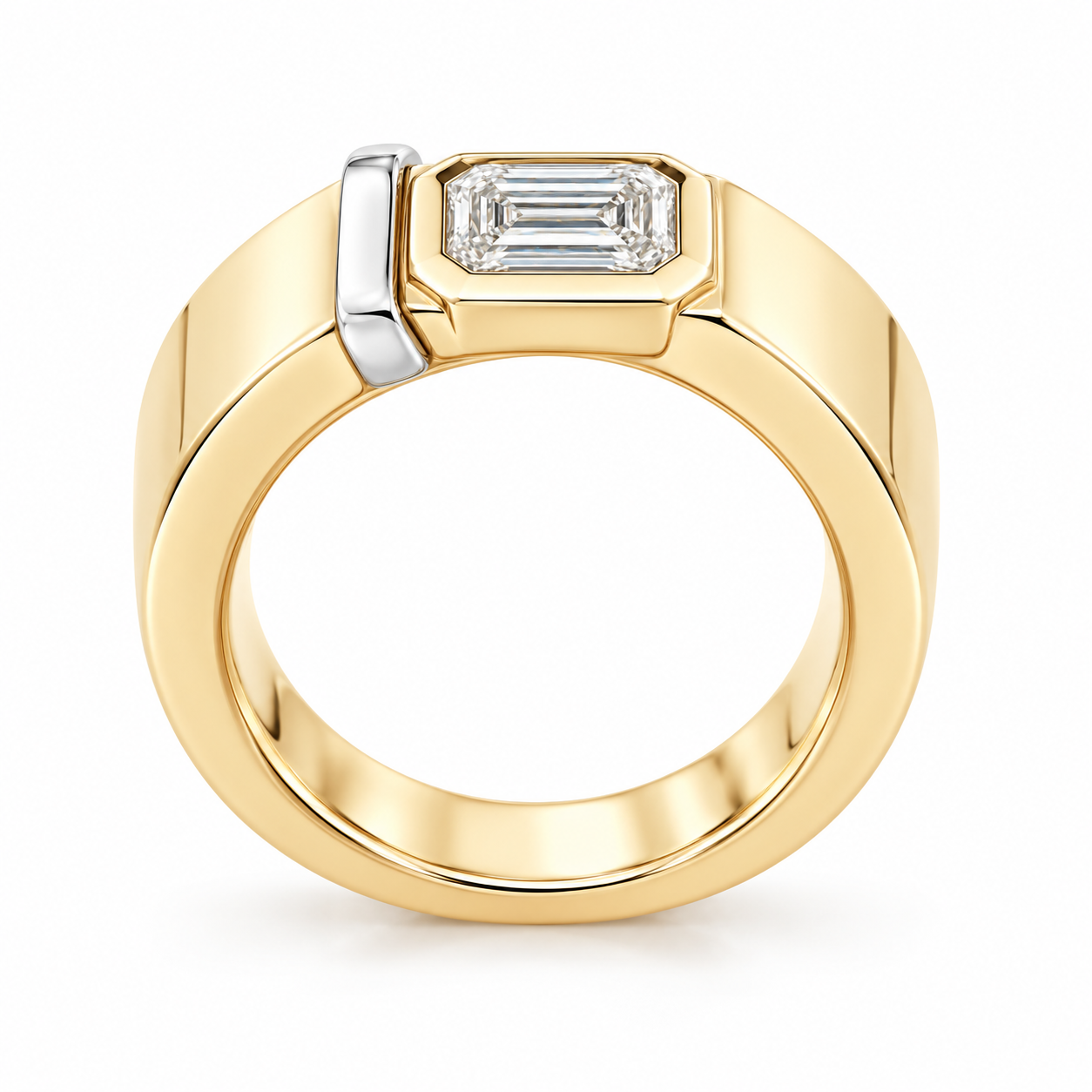 Men’s Emerald-Cut Solitaire Two-Tone Statement Ring