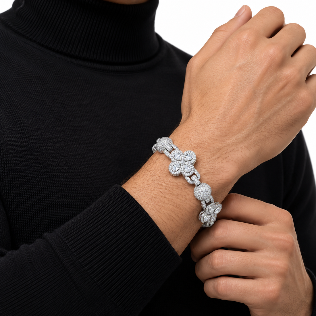 Iced Out Four Petal Clover Floral Bead Bracelet | Custom Hip Hop Jewelry