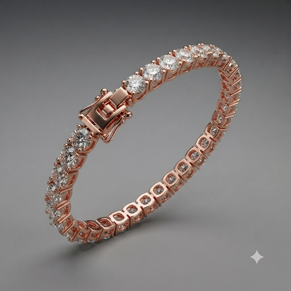 Minimalist Rose Gold Tennis Bracelet | Round Cut Line