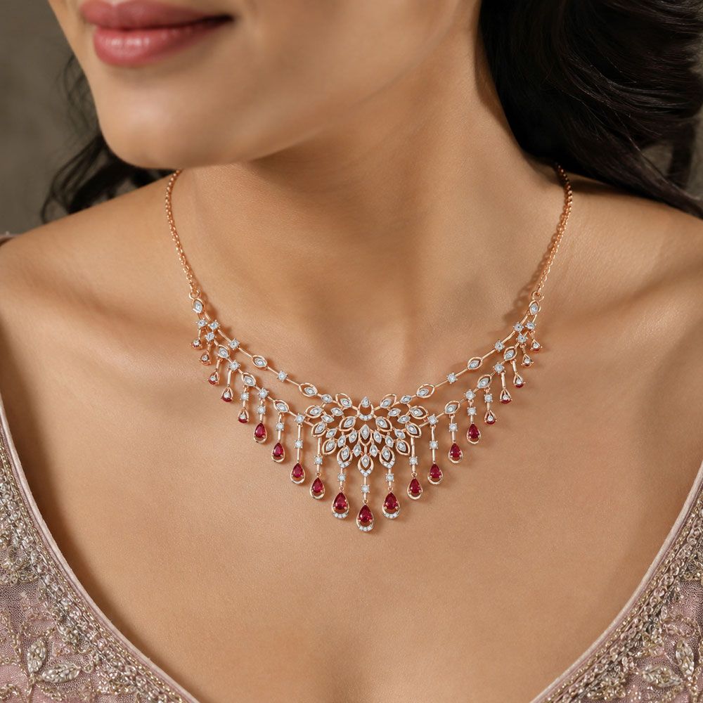 Cascading Ruby Floral Statement Necklace