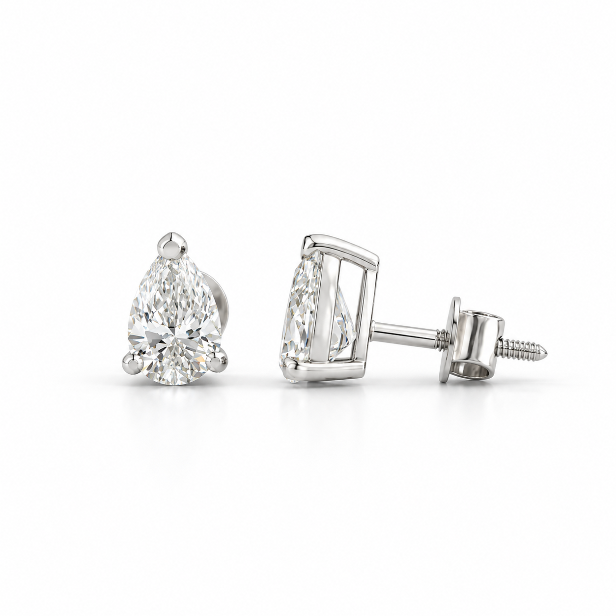 Pear-Shaped Solitaire Stud Earrings with Screw Backs