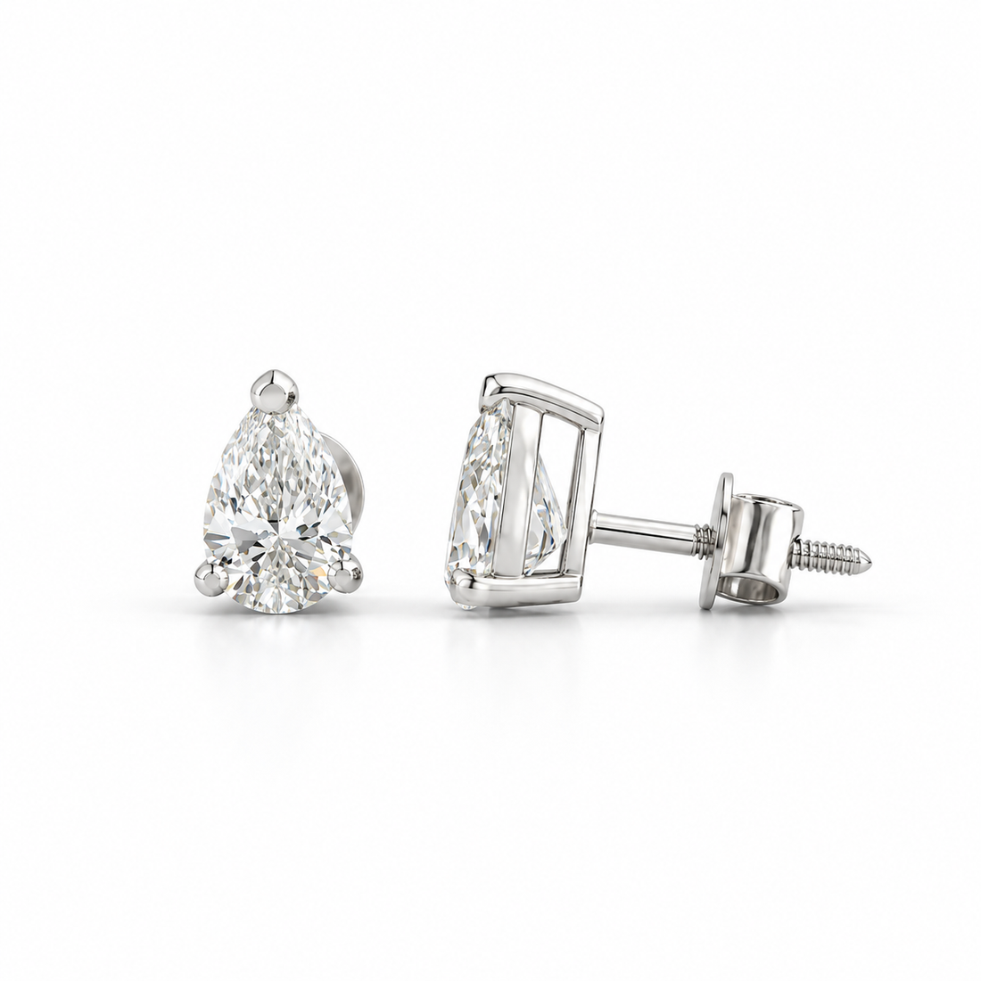 Pear-Shaped Solitaire Stud Earrings with Screw Backs