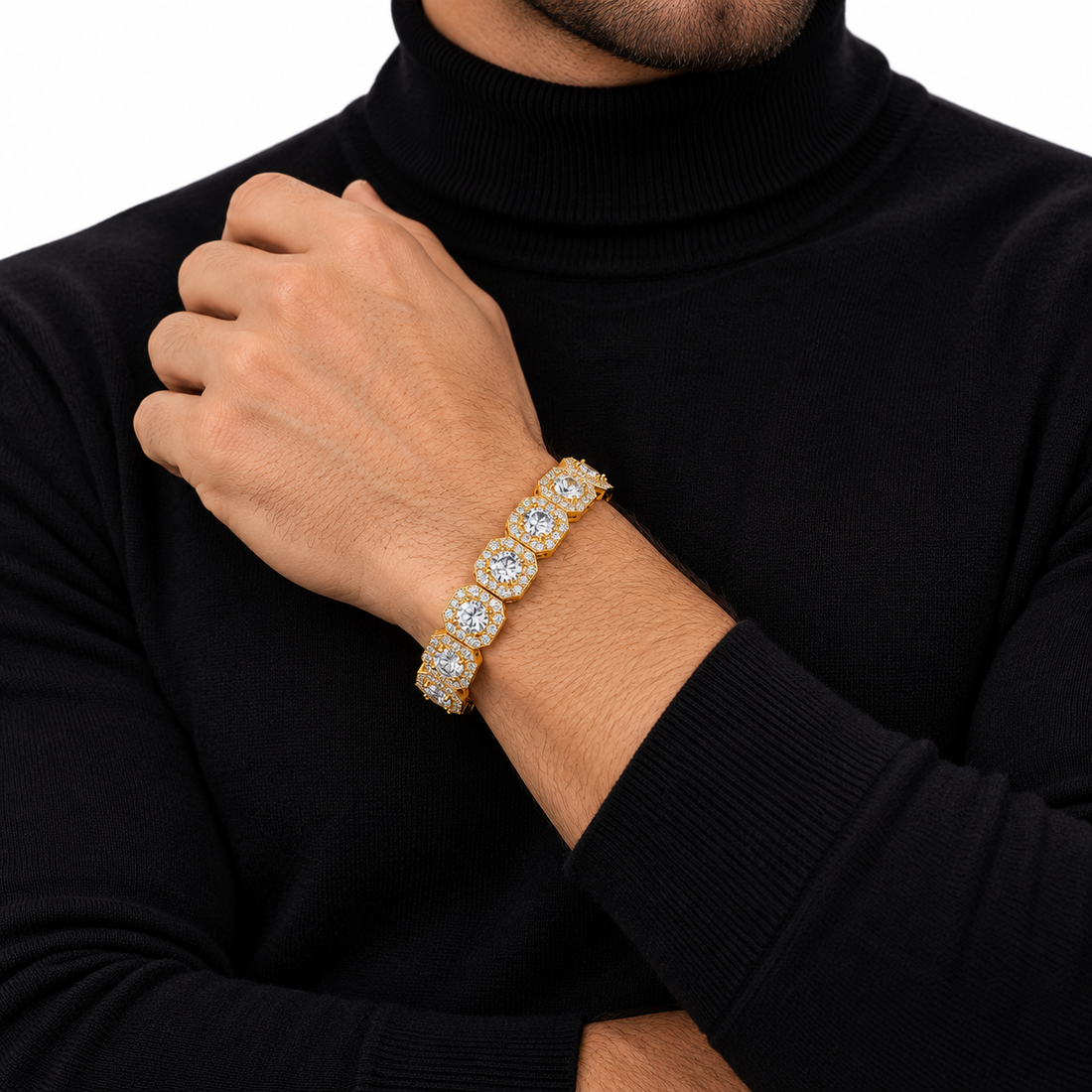 Iced Out Octagon Halo Link Bracelet | Custom Hip Hop Jewelry