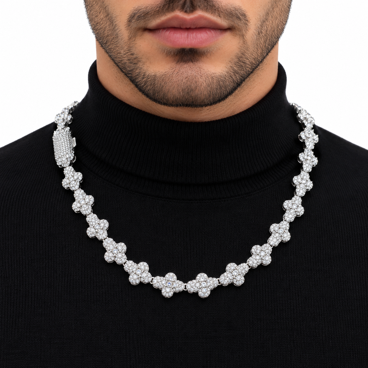Custom Iced Out Four-Leaf Clover Link Necklace