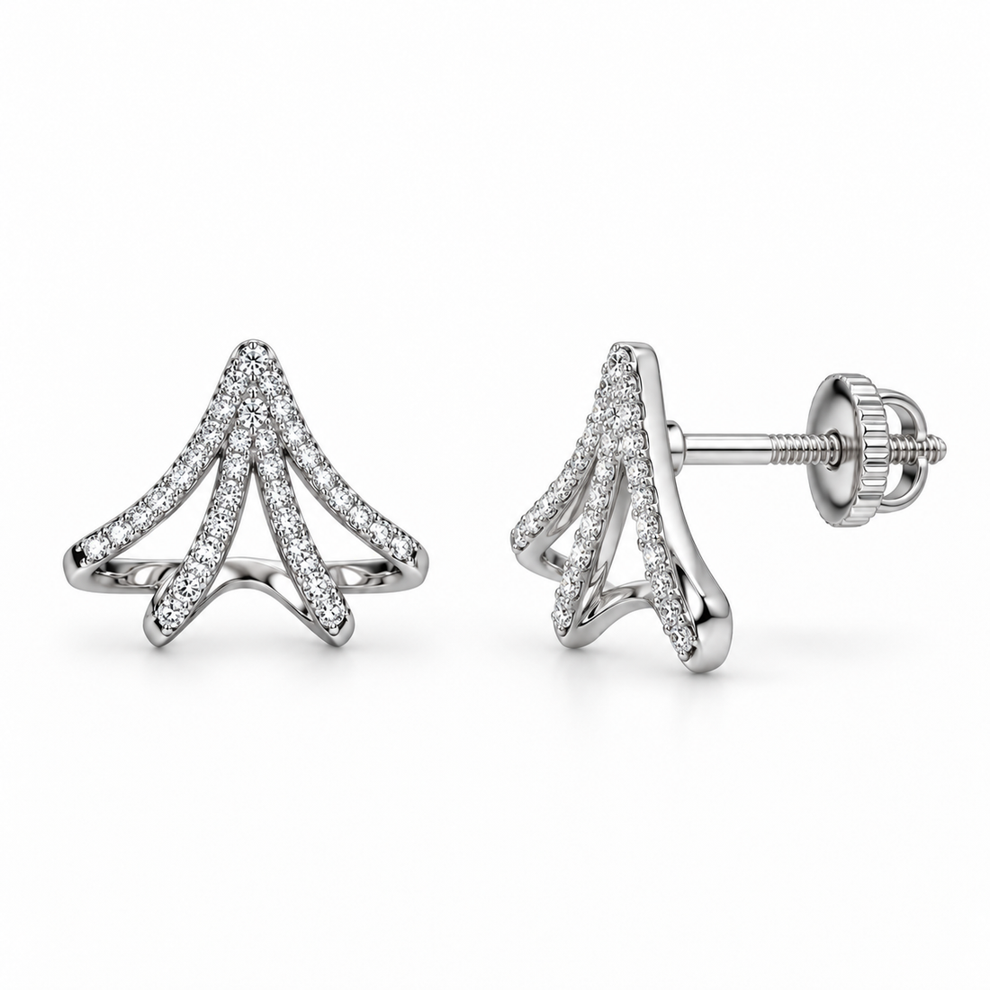 Pavé Openwork Fan Earrings in White Gold Tone
