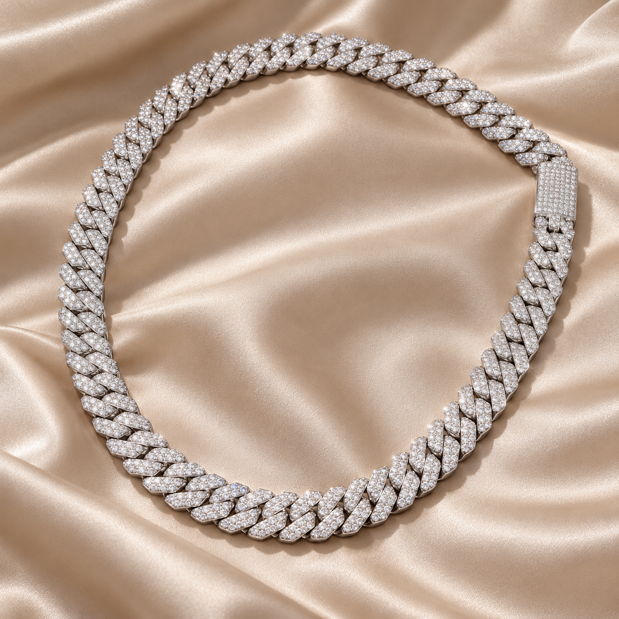 iced Out Miami Cuban Link White Gold-Tone Chain – Custom Hip Hop Necklace