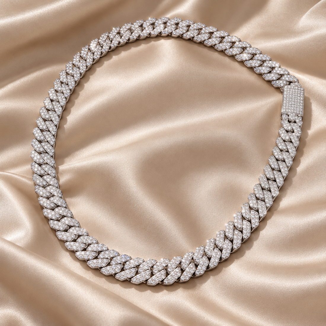 iced Out Miami Cuban Link White Gold-Tone Chain – Custom Hip Hop Necklace