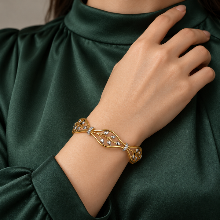 Two-Tone Leaf Vine Openwork Bangle Bracelet