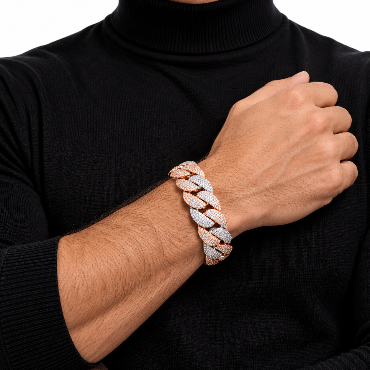 Two Tone Rose Gold & White Gold Iced Out Miami Cuban Link Bracelet | Hip Hop Jewelry