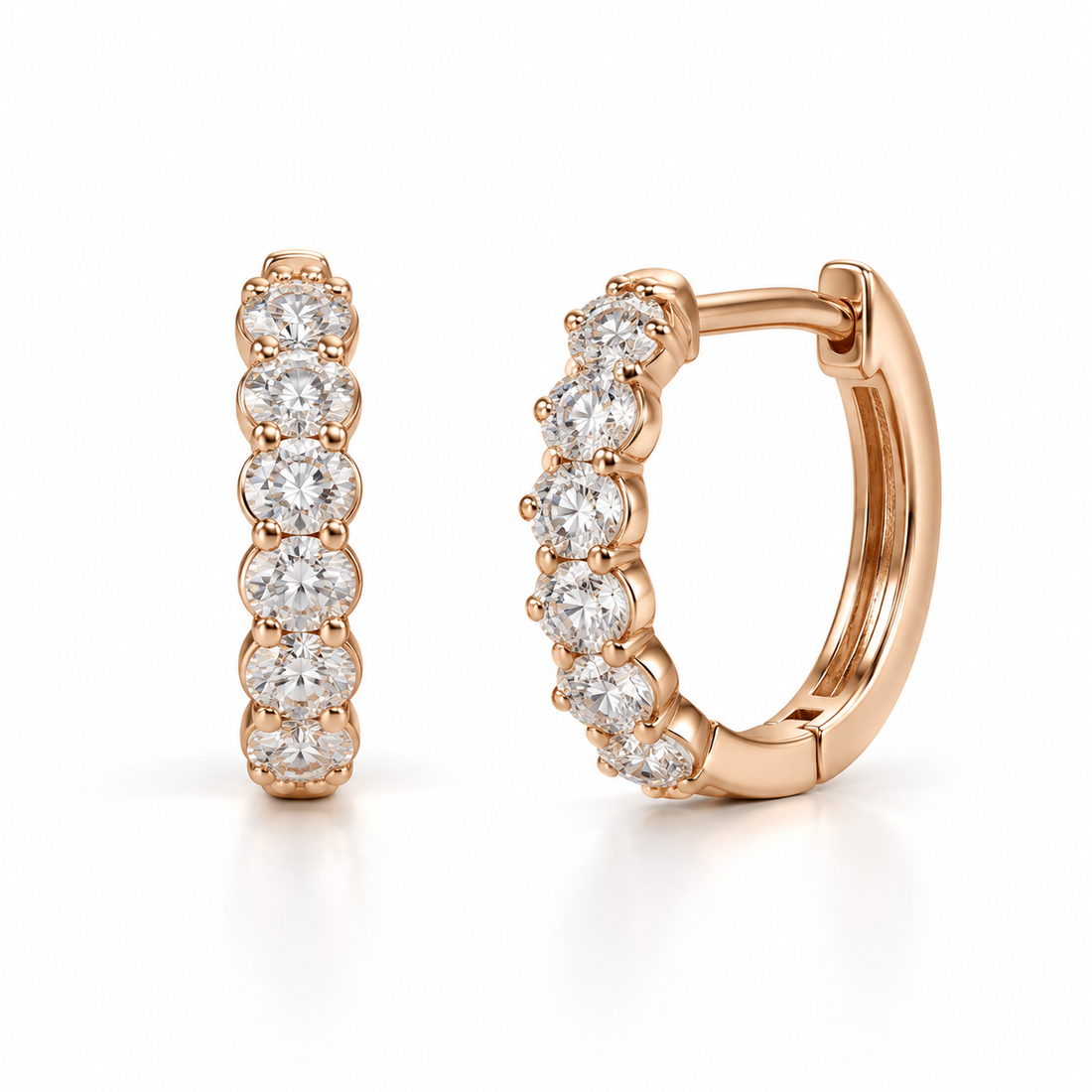 Round Stone Six-Stone Hoop Earrings in Rose Gold Tone