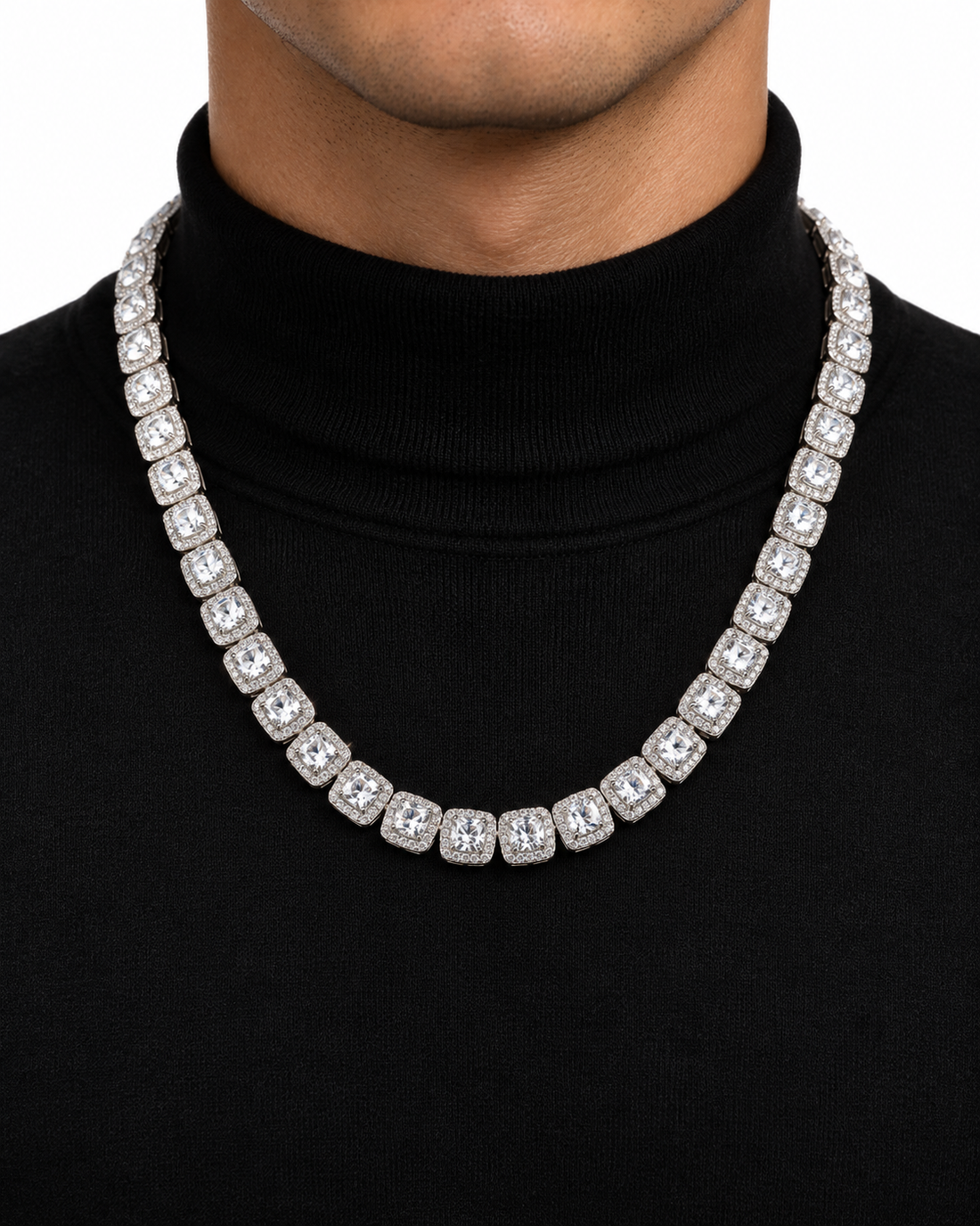 Custom Iced Out Square Halo Tennis Necklace
