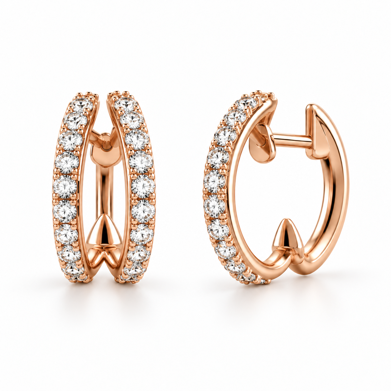 Round Stone Double Hoop Earrings in Rose Gold Tone