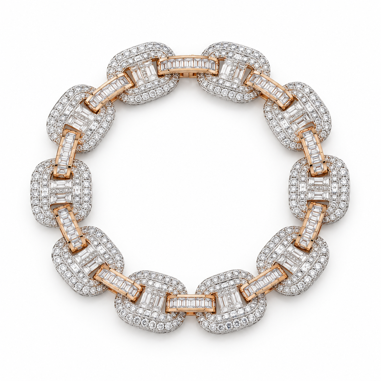 Iced Out Two Tone Geometric Link Bracelet | Custom Hip Hop Jewelry