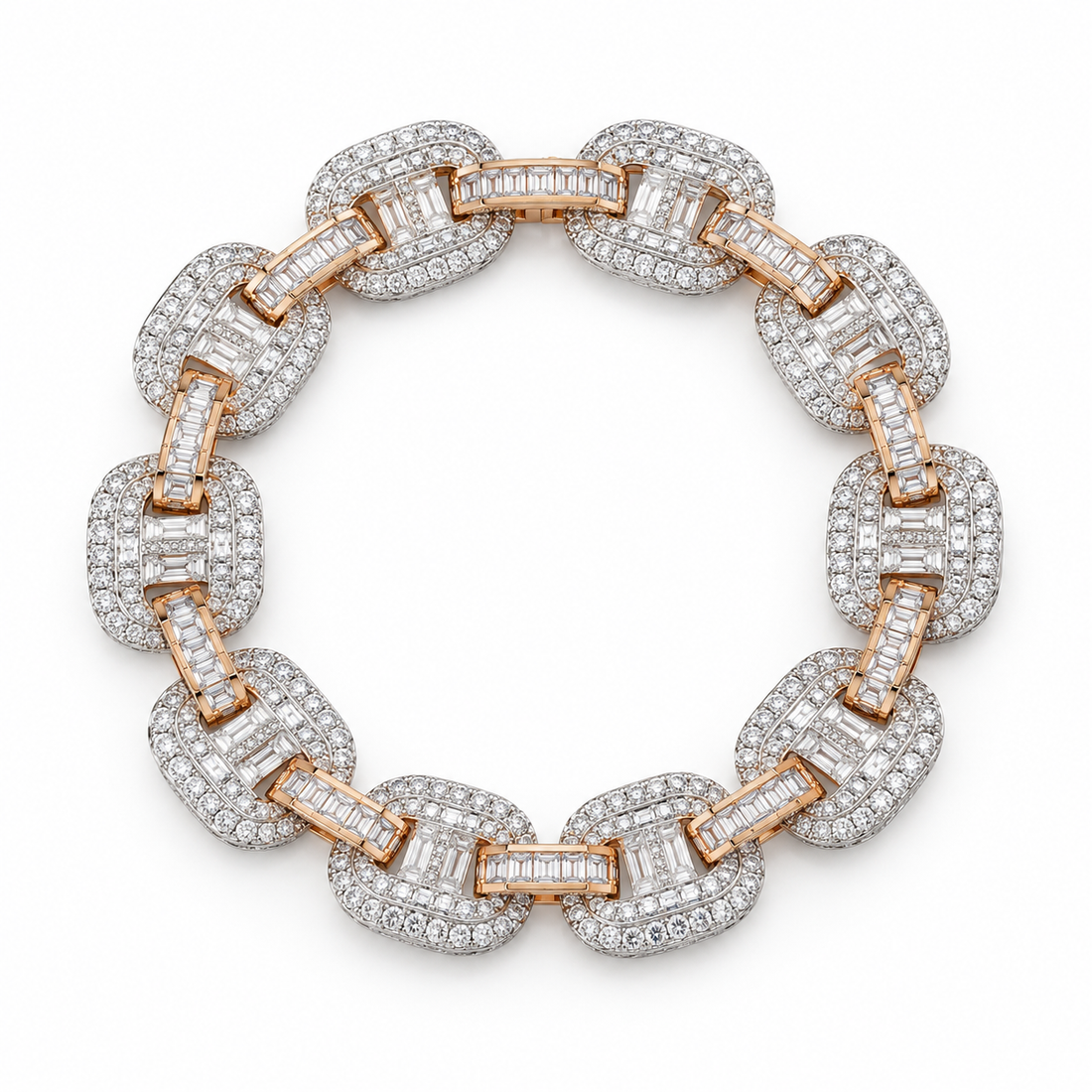 Iced Out Two Tone Geometric Link Bracelet | Custom Hip Hop Jewelry