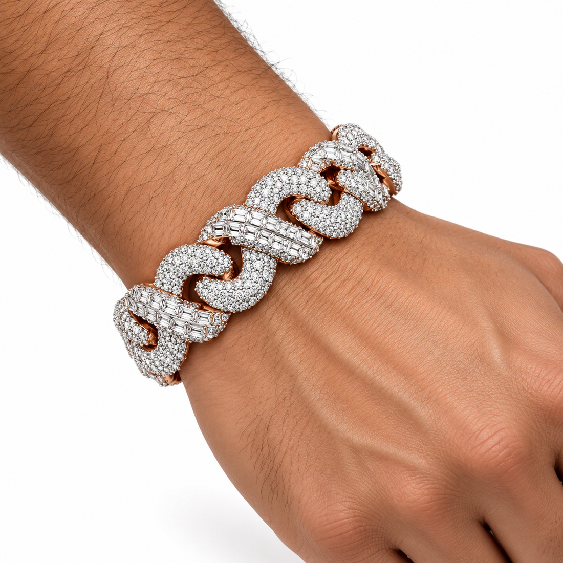 Custom Iced Out Cuban Link Bracelet with Round & Baguette Stones | Made to Order