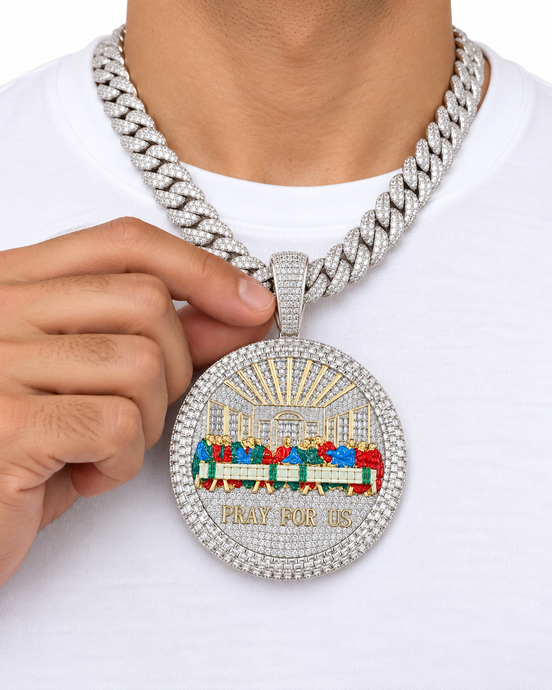 Custom Iced Out Last Supper Pray For Us Pendant