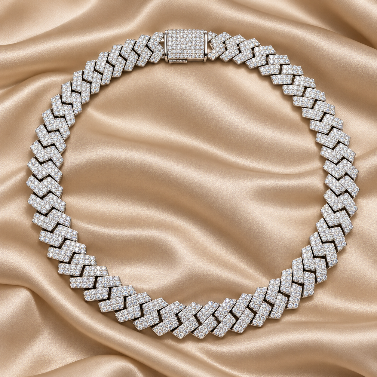 Iced Out Flat Curb Link White Gold-Tone Chain – Custom Hip Hop Statement Necklace