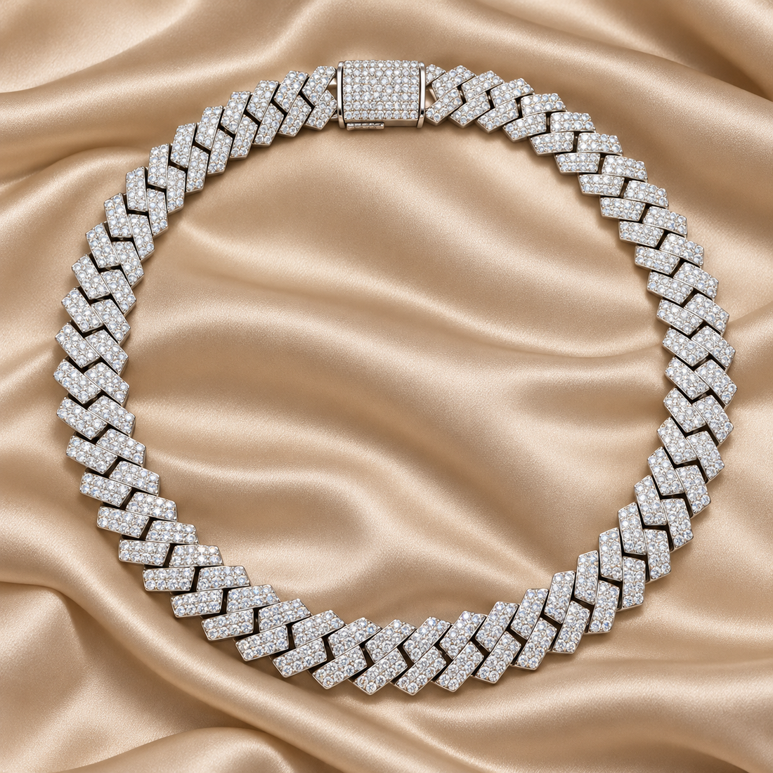 Iced Out Flat Curb Link White Gold-Tone Chain – Custom Hip Hop Statement Necklace