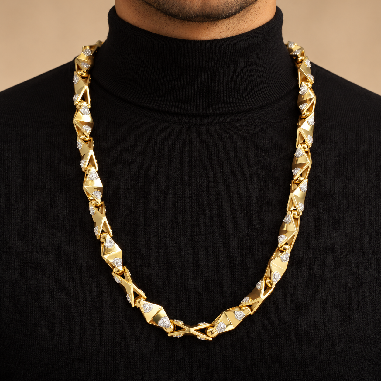Geometric Triangle Pavé Gold-Tone Statement Necklace