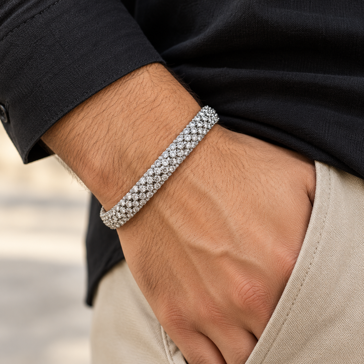 Men’s Round Stone Tubular Bracelet