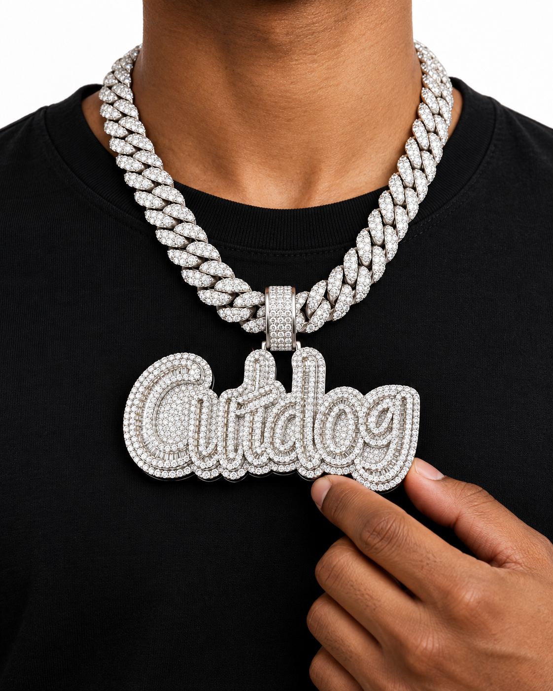 Custom Iced Out Script Name Pendant with Baguette Stones